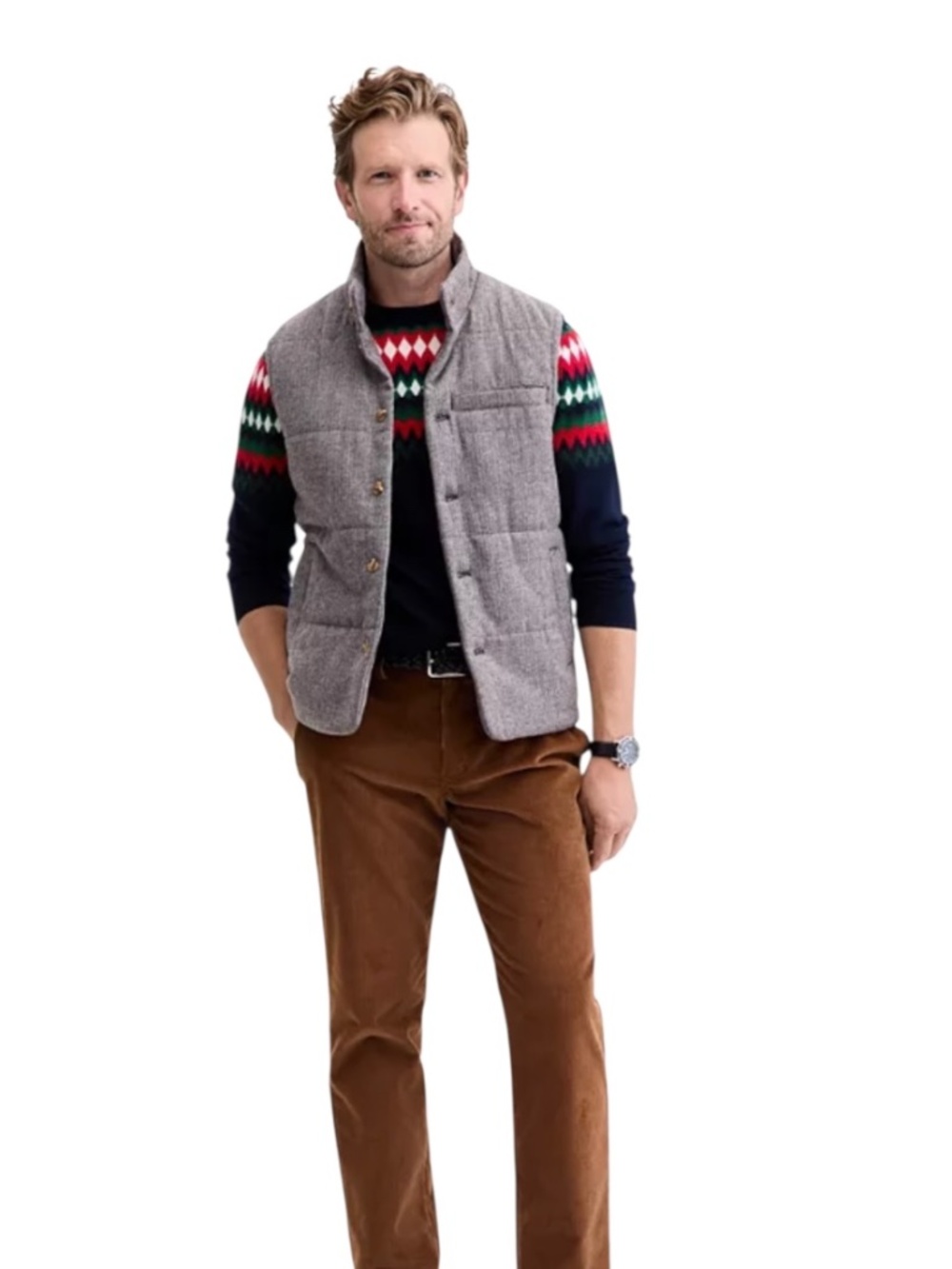 Club Room Men's Tweed Herringbone Button-Front Padded Vest, Size M - NWT